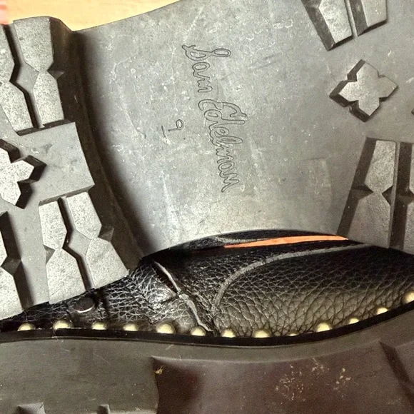 Sam Edelman Silver Studs Leather Black Zipper Combat Boots - Picture 11 of 12